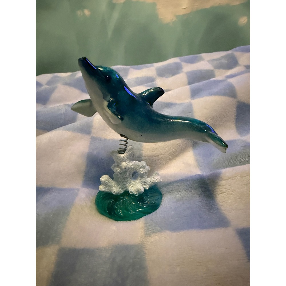 Teal Blue Dolphin Spring Bouncy Figurine Coral Reef Wave Base Nautical Decor